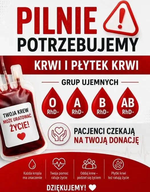 Pilny apel RCKiK w Kielcach: brakuje krwi i płytek – oddaj krew i pomóż pacjentom
