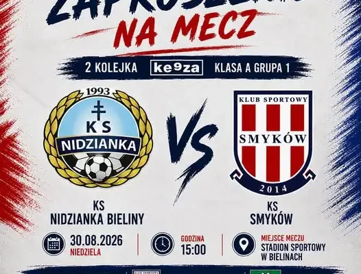 Zaproszenie na mecz KS Nidzianka Bieliny – 2. kolejka KEEZA Klasy A