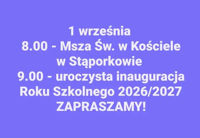 Inauguracja roku szkolnego 2026/2027 w Stąporkowie – zaproszenie dla uczniów i rodziców