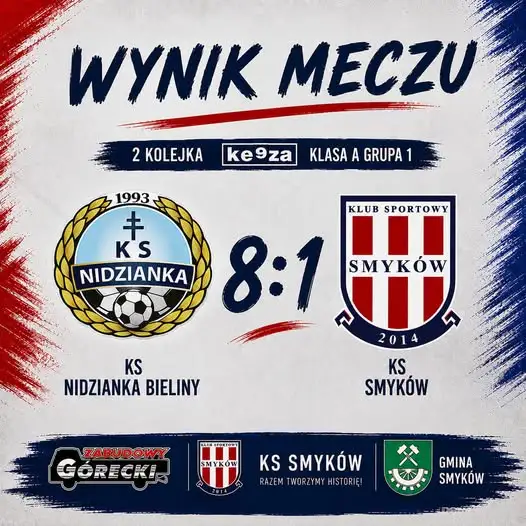 Porażka KS Smyków w Bielinach: czerwona kartka i wysoka przegrana 1:8