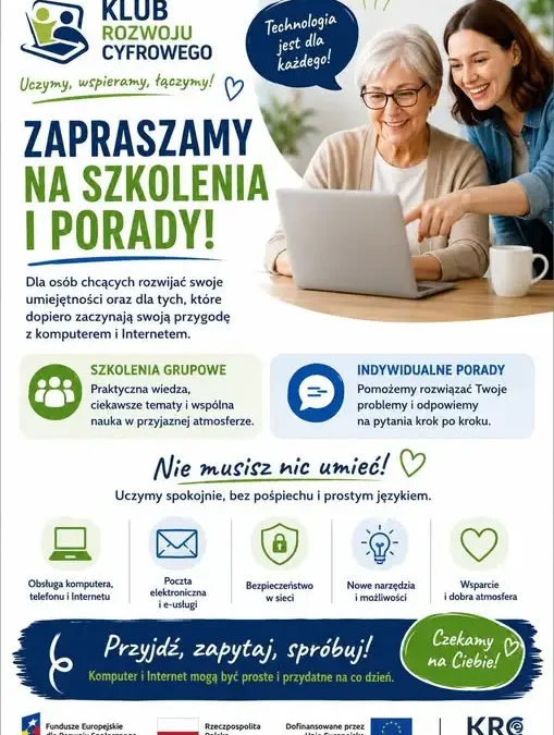 Klub Rozwoju Cyfrowego w Przyłogach zaprasza na bezpłatne szkolenia