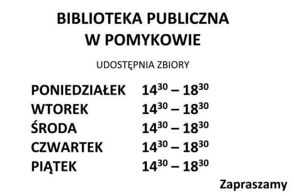 Biblioteka w Pomykowie zmienia godziny otwarcia – 1 września nieczynna