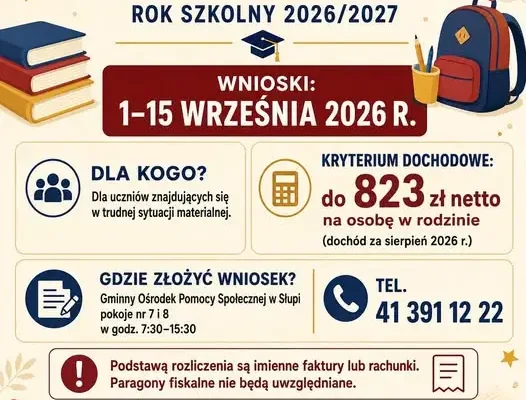Nabór wniosków o stypendium szkolne w gminie Słupia – rusza 1 września