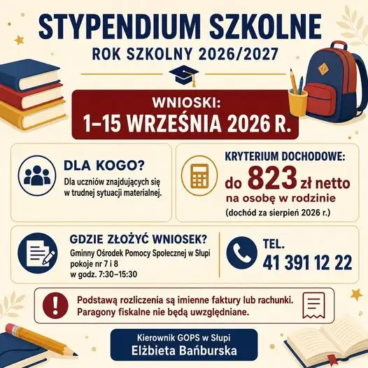 Nabór wniosków o stypendium szkolne w gminie Słupia – rusza 1 września