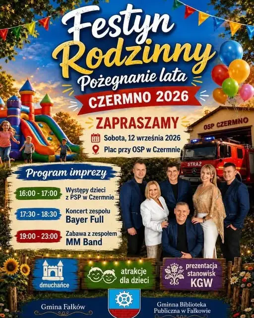 Festyn Rodzinny „Pożegnanie Lata 2026” w Czermnie – koncert Bayer Full i zabawa z MM Band