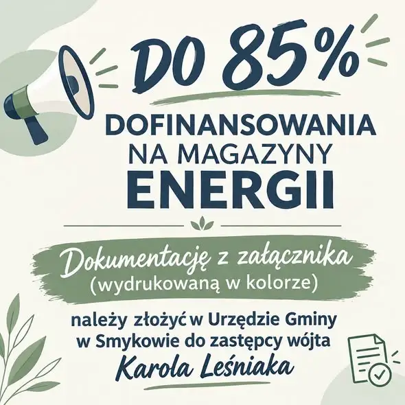 Dofinansowanie na magazyny energii w gminie Smyków – trwa nabór