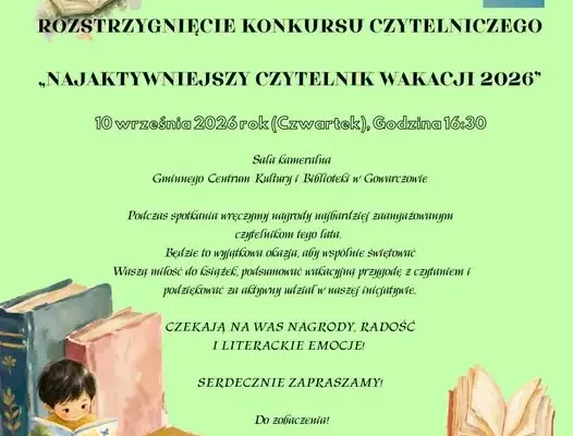 Gowarczów: rozstrzygnięcie konkursu „Najaktywniejszy Czytelnik Wakacji 2026”
