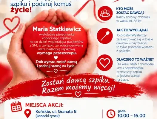 Dzień Dawcy Szpiku w Końskich – rejestracja i pomoc dla Marii Statkiewicz