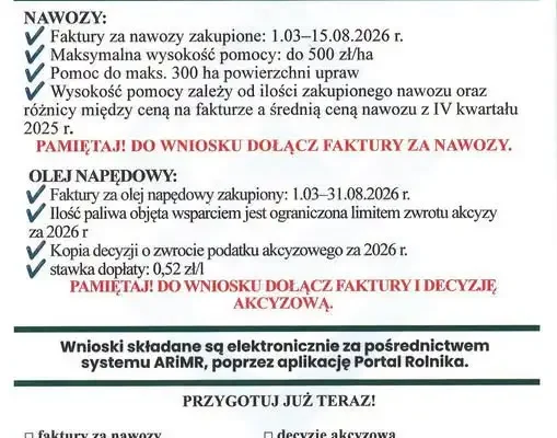 Dopłaty do nawozów i oleju napędowego – nabór wniosków tylko do 16 października